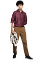 Calvin Klein Men Burgundy Horizontal Stripe Dobby Slim Fit Casual Shirt