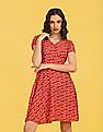 Flying Machine Women Surplice Neck Polyester Floral Print Fit Flare Dress