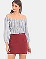 Aeropostale Women Blue And White Striped Off-Shoulder Top