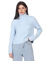 Calvin Klein Jeans Women Light Blue Turtle Neck Embroidered Monogram Sweater