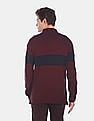 U.S. Polo Assn. Men Maroon Long Sleeve Colour Blocked Polo Shirt