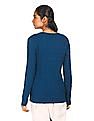 Tommy Hilfiger Women Blue V-Neck Cable Knit Sweater
