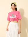 U.S. Polo Assn. Women Boxy Fit Brand Printed T-Shirt
