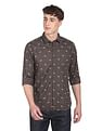 Flying Machine Spread Collar Geometric Print Shirt