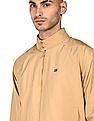 Tommy Hilfiger Men Khaki Stand Collar Solid Bomber Jacket