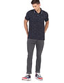 Arrow Sports Striped Collar Heathered Cotton Polo Shirt