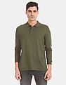 Calvin Klein Men Olive Long Sleeve Solid Polo Shirt