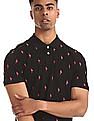 Aeropostale Black Flamingo Embroidered Pique Polo Shirt